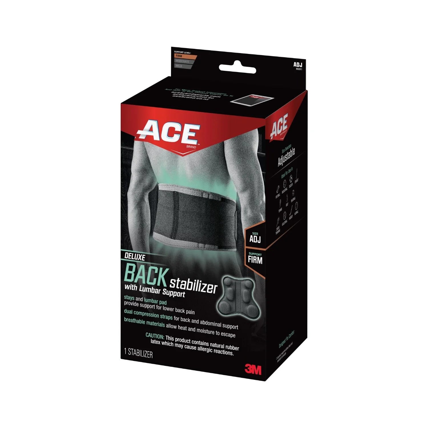 ACE Sport Deluxe Back Stabilizer, Adjustable Brace, Black, 1 Brace