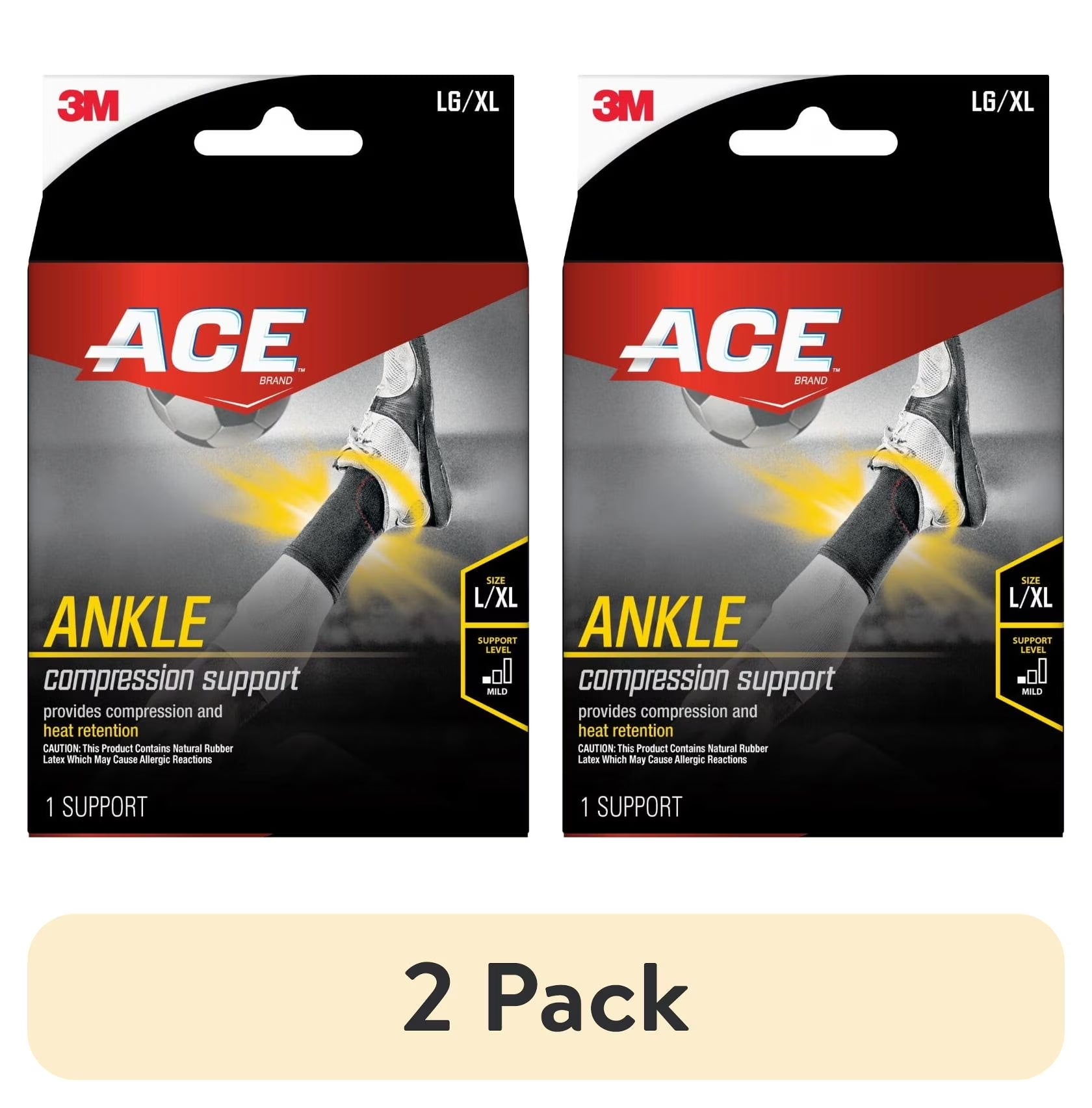 (2 Pack)  Brand Compression Ankle Support, L/XL, Black, 1 Support